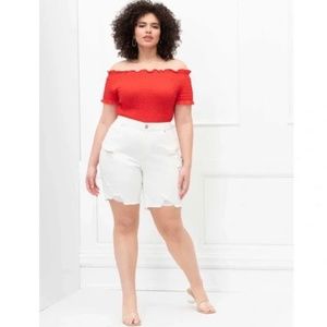 ELOQUII Denim Jean Shorts - Elements White Distressed Bermuda  Size 14W